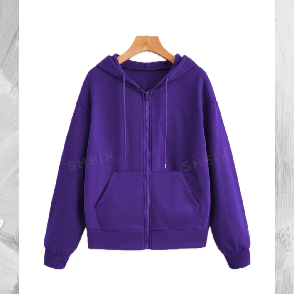 SHEIN EZwear Zip Up Drop Shoulder Drawstring Thermal Hoodie